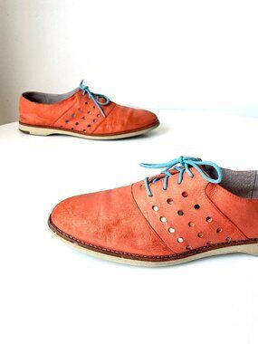Women's Johnson & Murphy Orange Nubuck Perforated Oxfords Shoes Size 9M